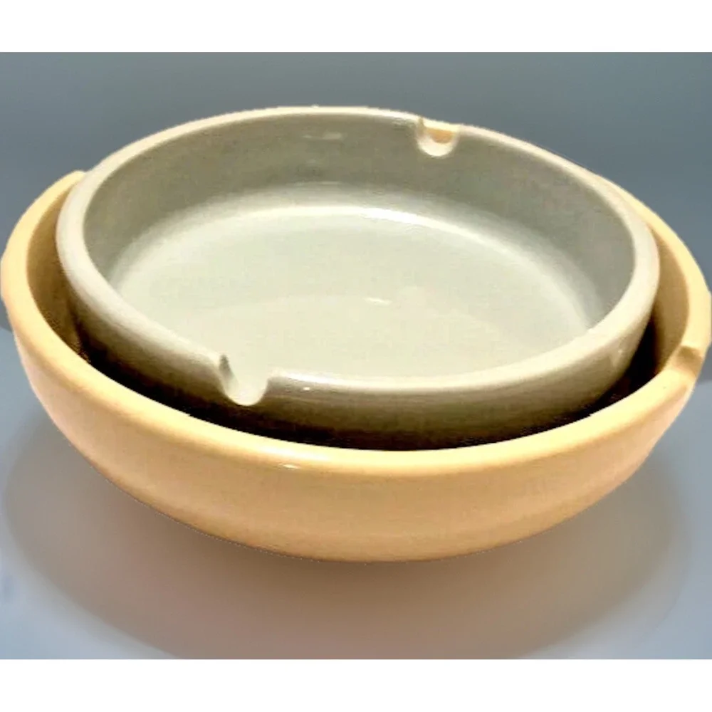 VTG Ceramic Catchall Ashtray MCM Minimalist Boho 2PC Retro Table Decor Staging